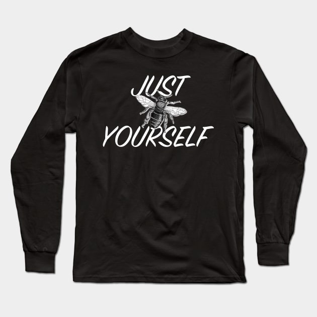 Hand drawn Bee with 3D effect for dark  background colors with Just bee yourself quote Long Sleeve T-Shirt by jitkaegressy